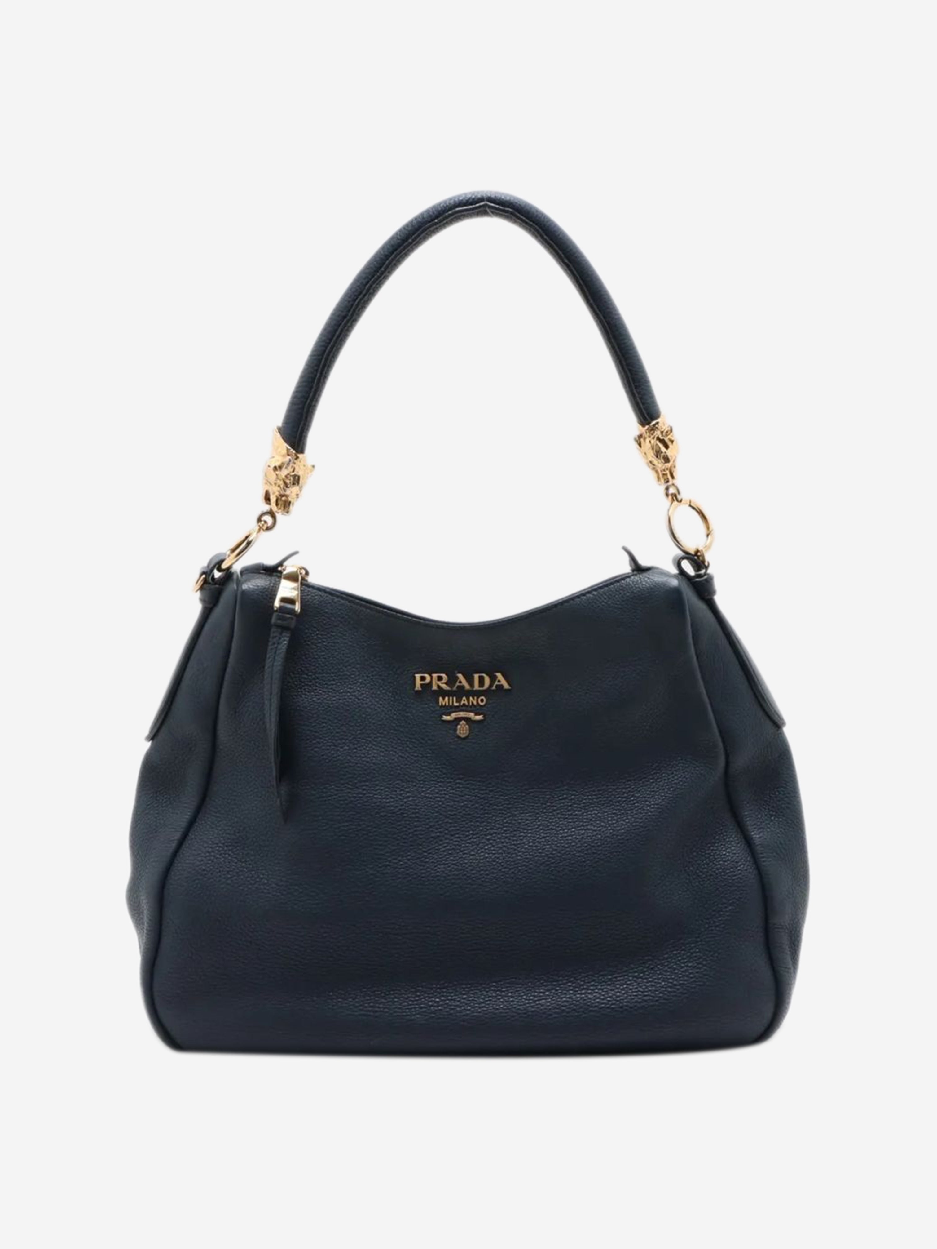 Dark blue Vitello Daino leather shoulder bag