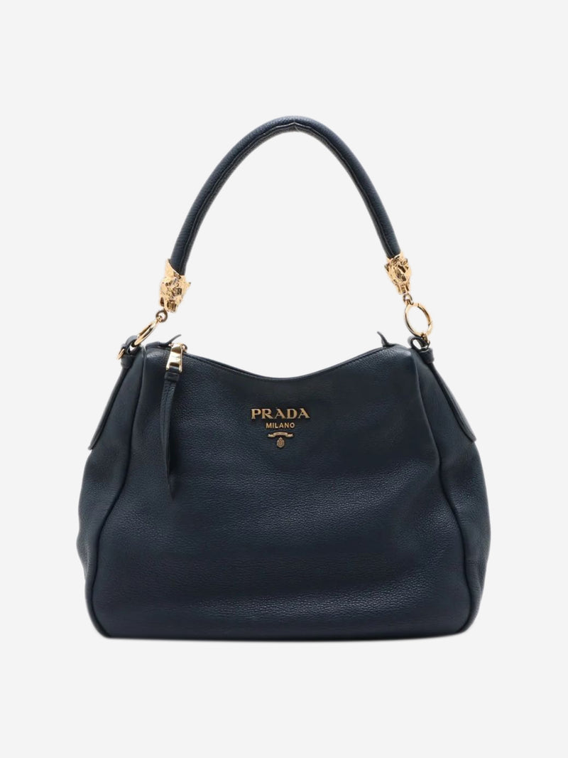 Dark blue Vitello Daino leather shoulder bag