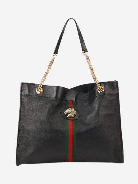 Black leather rajah tiger tote bag product image