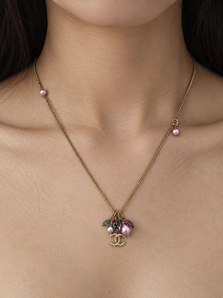 Gold ladybug faux-pearl and rhinestone necklace alternate image