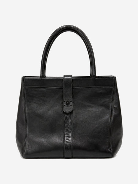 Black 1997 leather twist lock tote product image