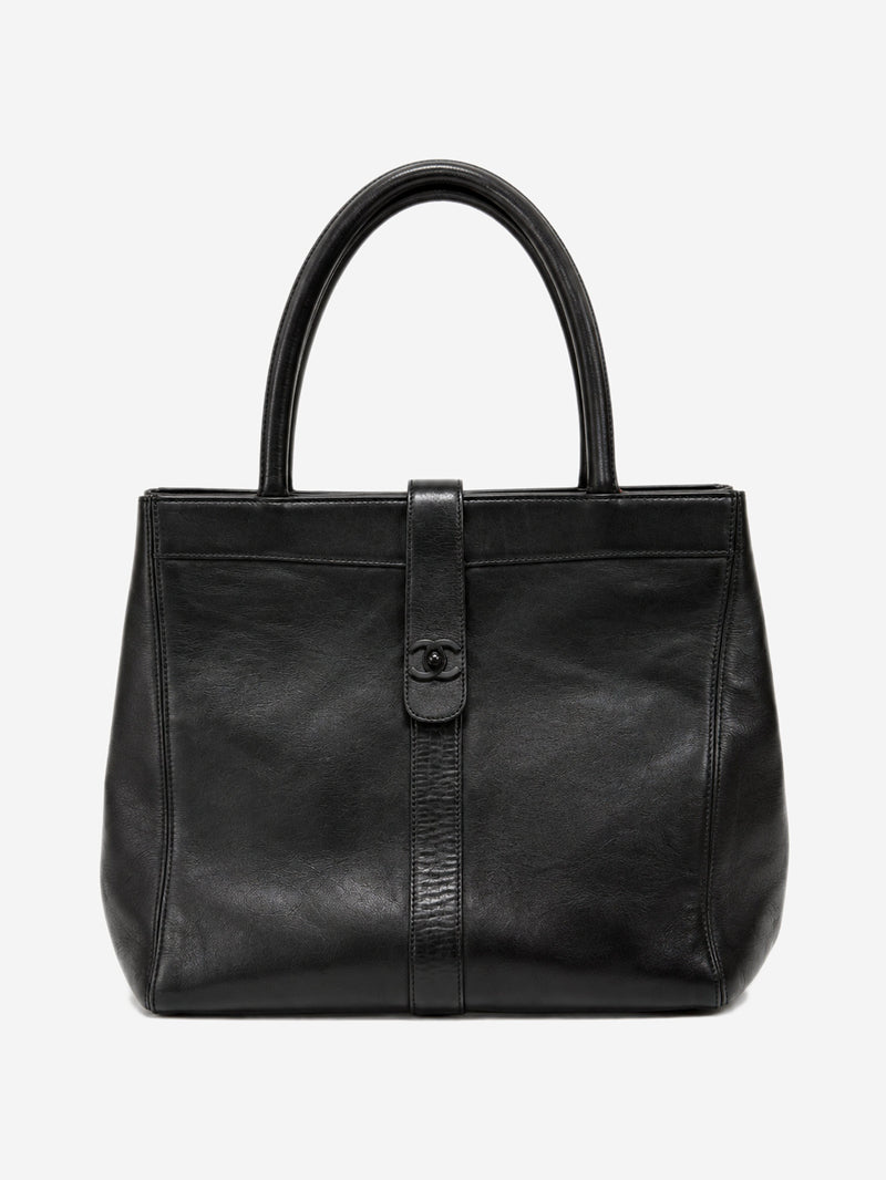 Black 1997 leather twist lock tote Tote Bags Chanel 