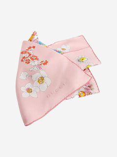 Pink floral silk twill scarf Scarves Gucci 