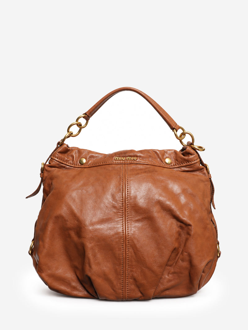 Brown leather hobo bag