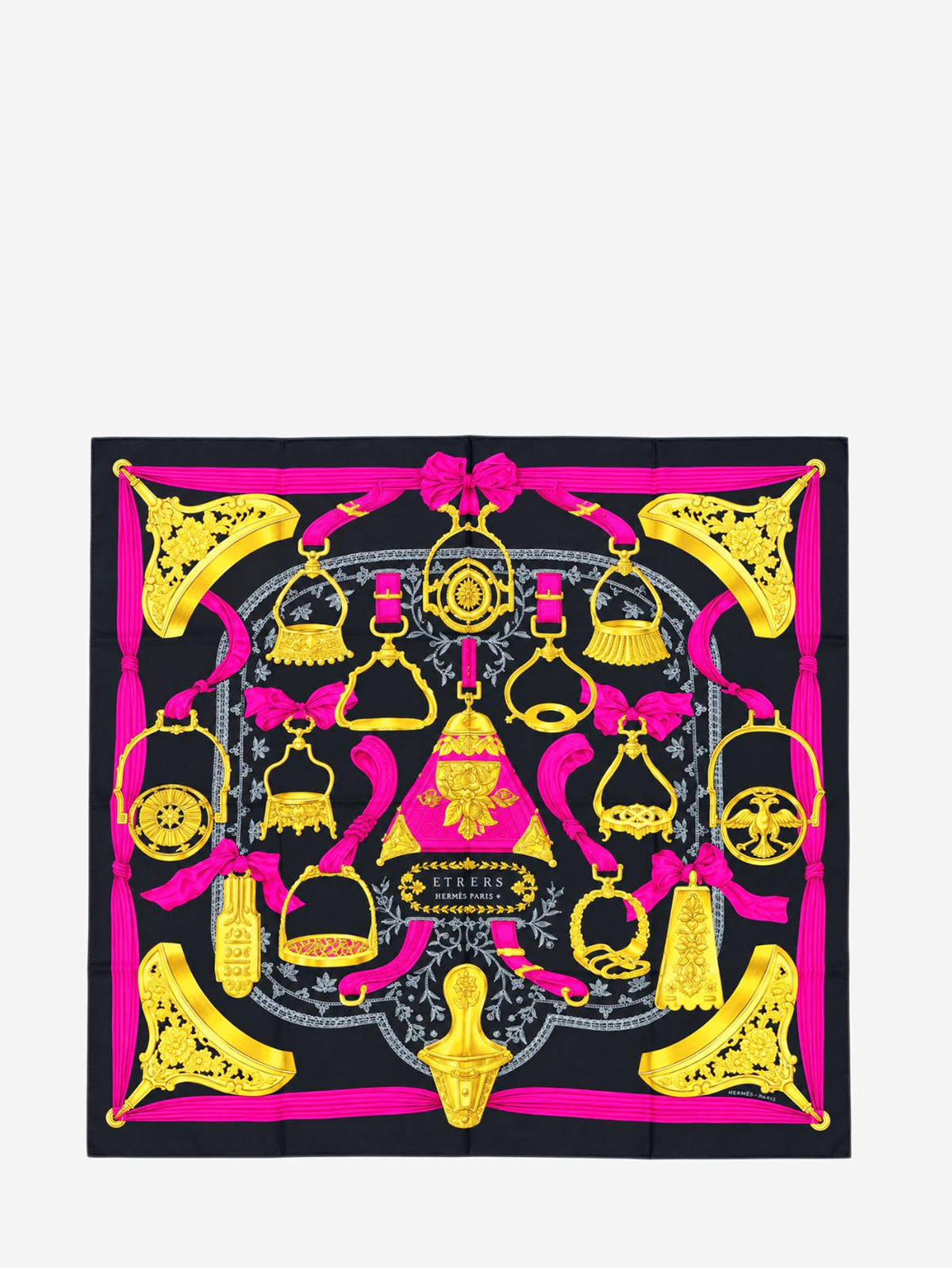 Black Etriers silk scarf Scarves Hermes 