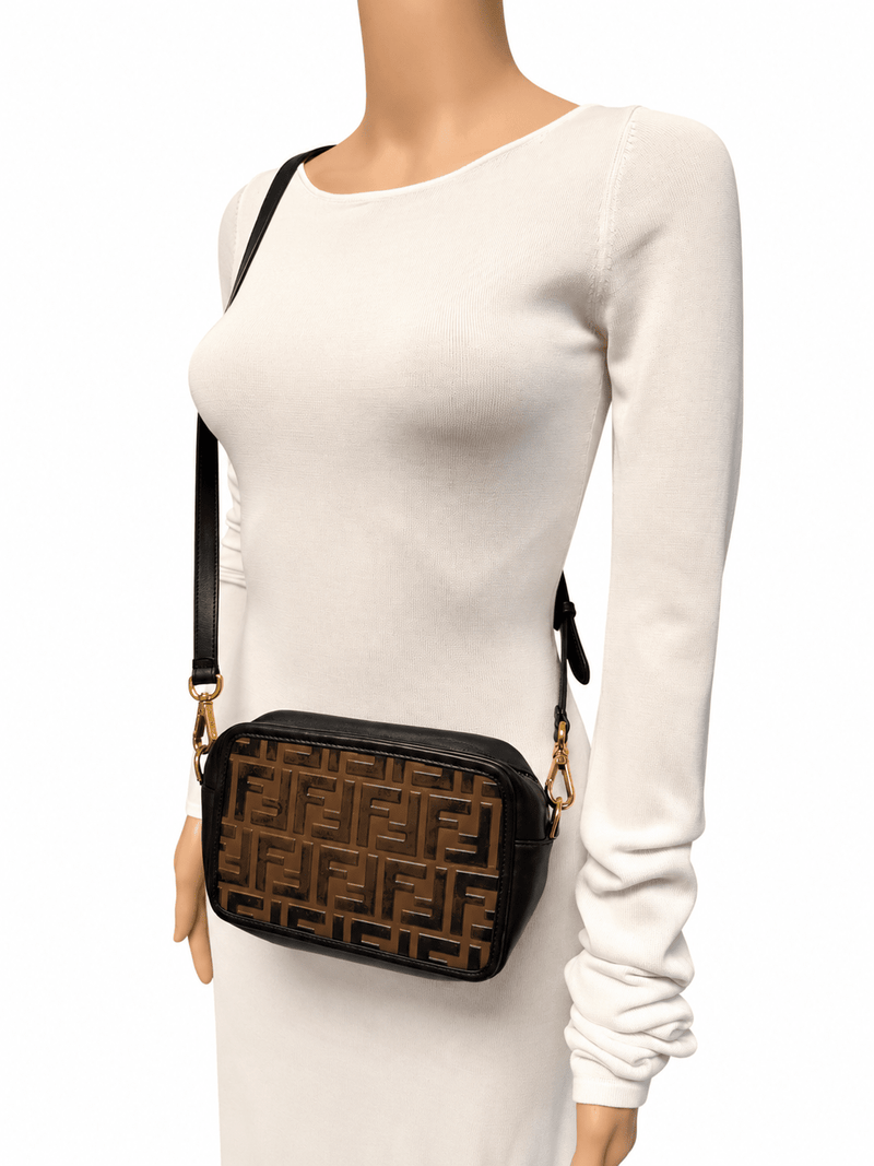 Black and brown FF embossed leather Mini Camera Case crossbody bag Cross-body Bags Fendi 