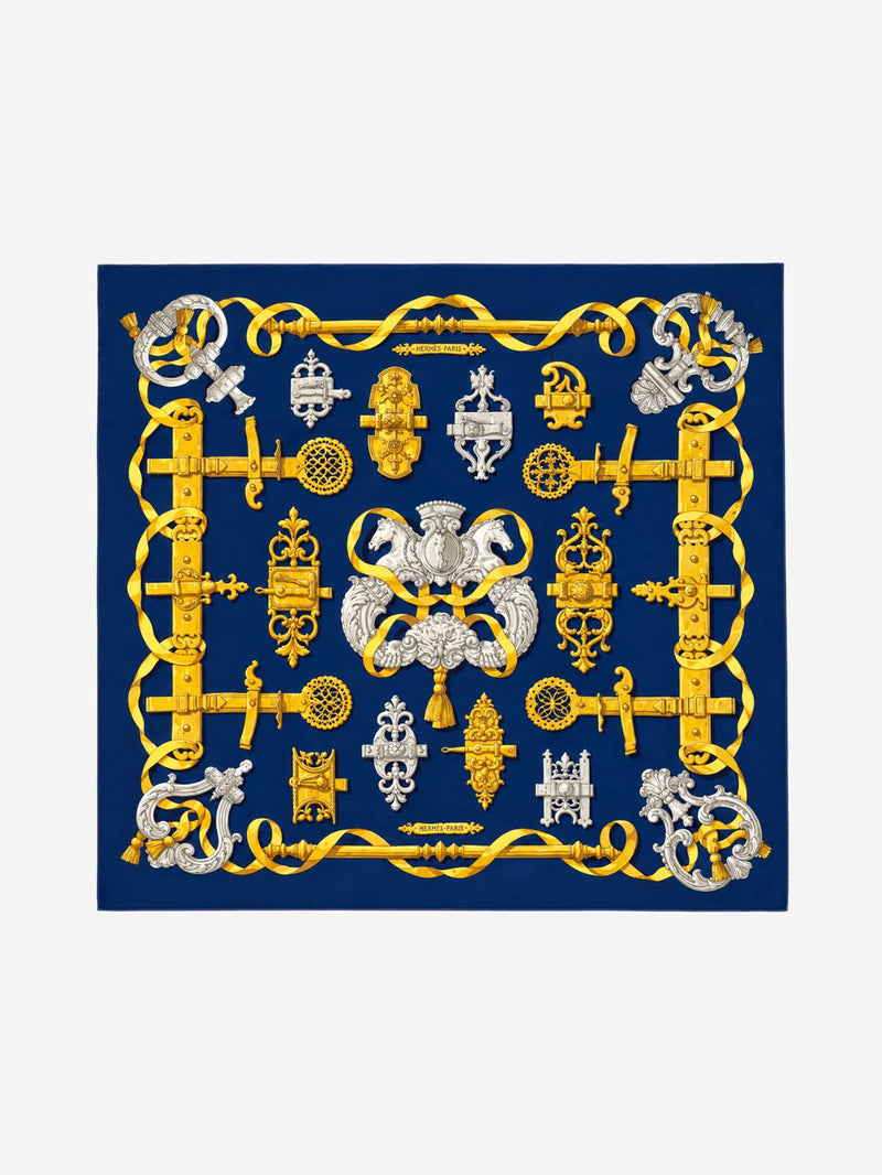 Blue Carré 90 Ferronnerie Ironwork silk scarf Scarves Hermes 