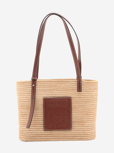 Beige Square Basket bag in raffia and calfskin Top Handle Bags Loewe 
