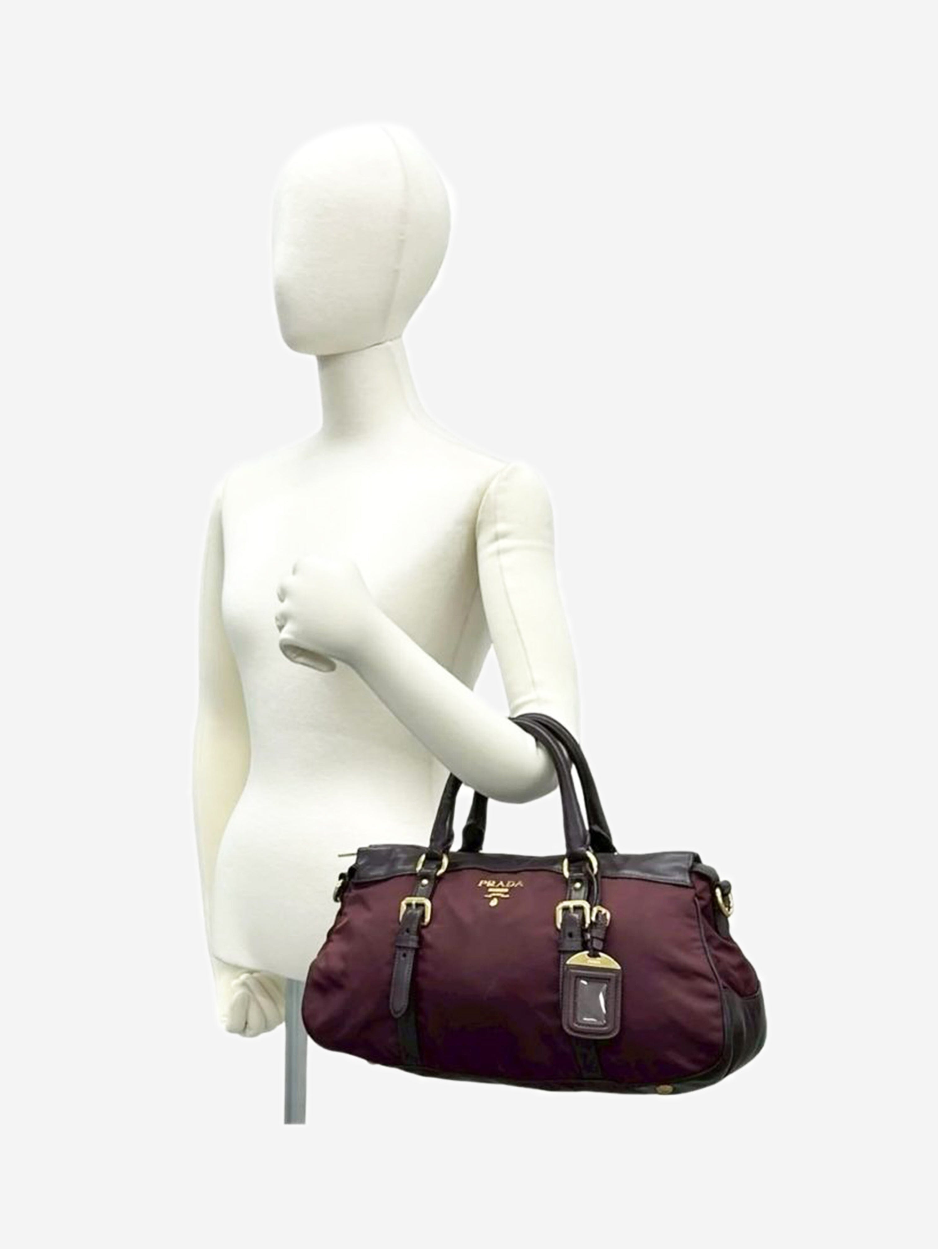 Burgundy nylon and leather top handle bag Top Handle Bags Prada 