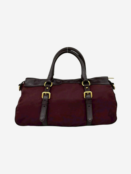 Burgundy nylon and leather top handle bag alternate image