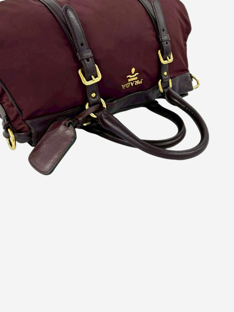 Burgundy nylon and leather top handle bag Top Handle Bags Prada 
