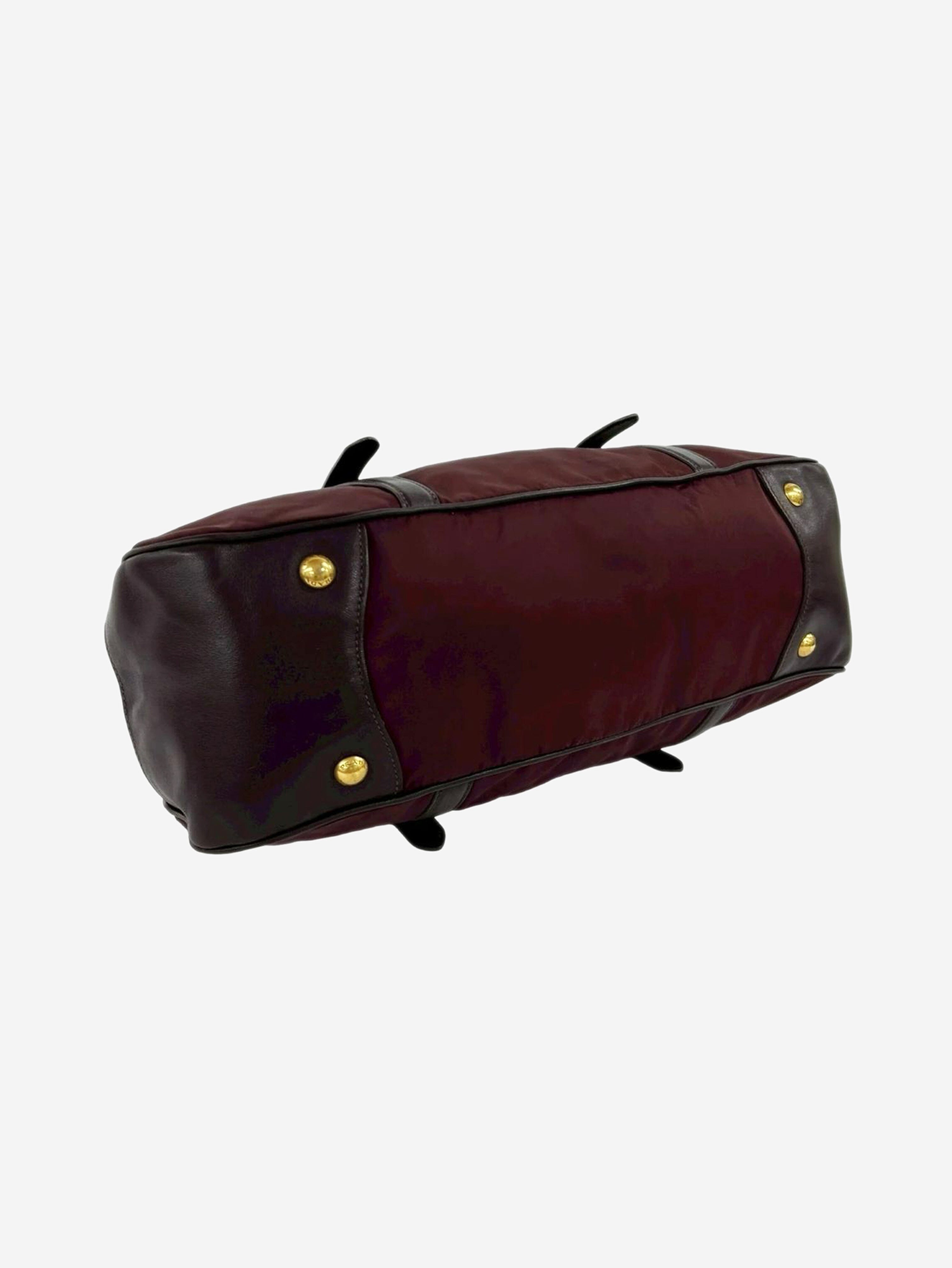 Burgundy nylon and leather top handle bag Top Handle Bags Prada 