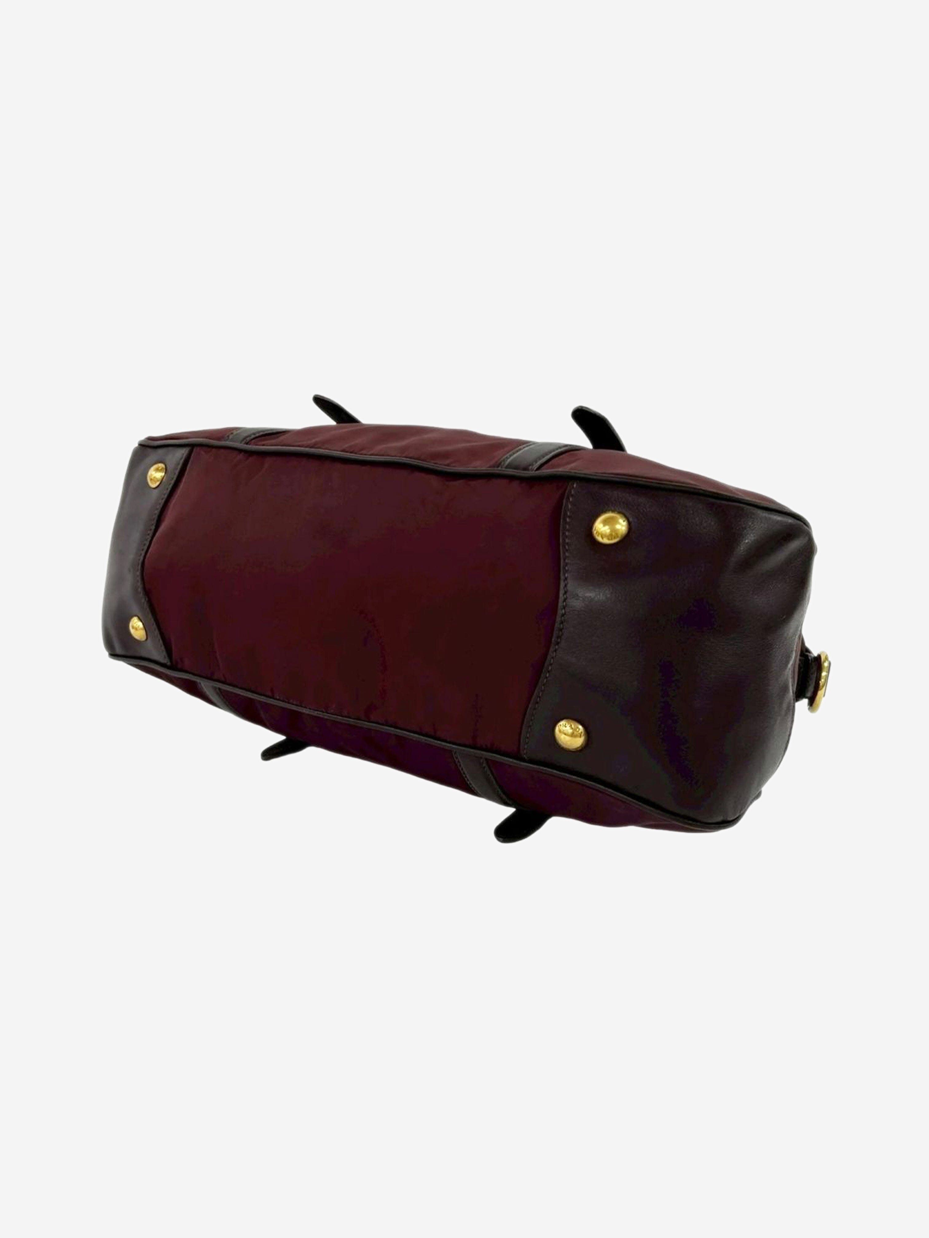 Burgundy nylon and leather top handle bag Top Handle Bags Prada 