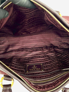 Burgundy nylon and leather top handle bag Top Handle Bags Prada 