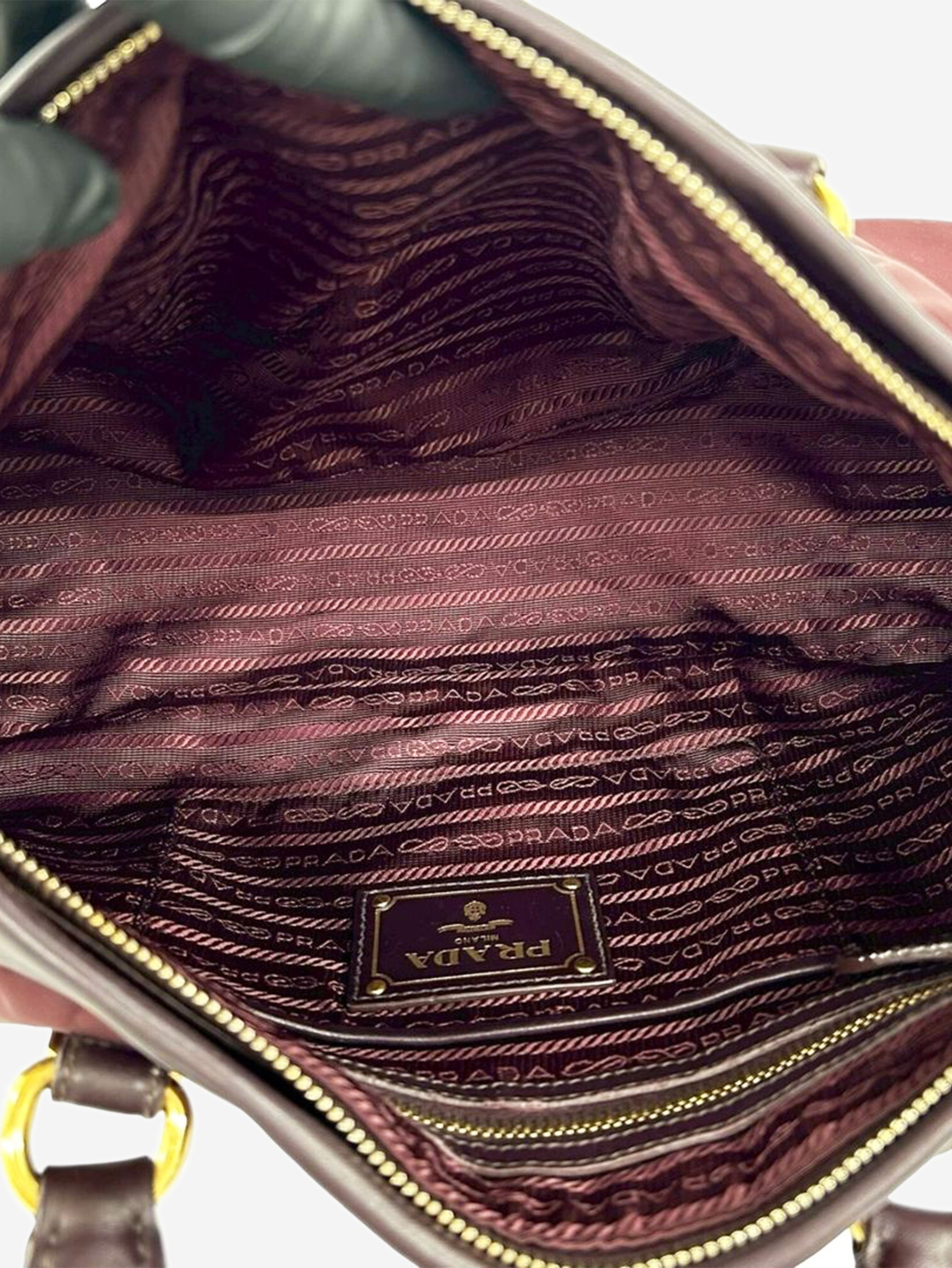 Burgundy nylon and leather top handle bag Top Handle Bags Prada 