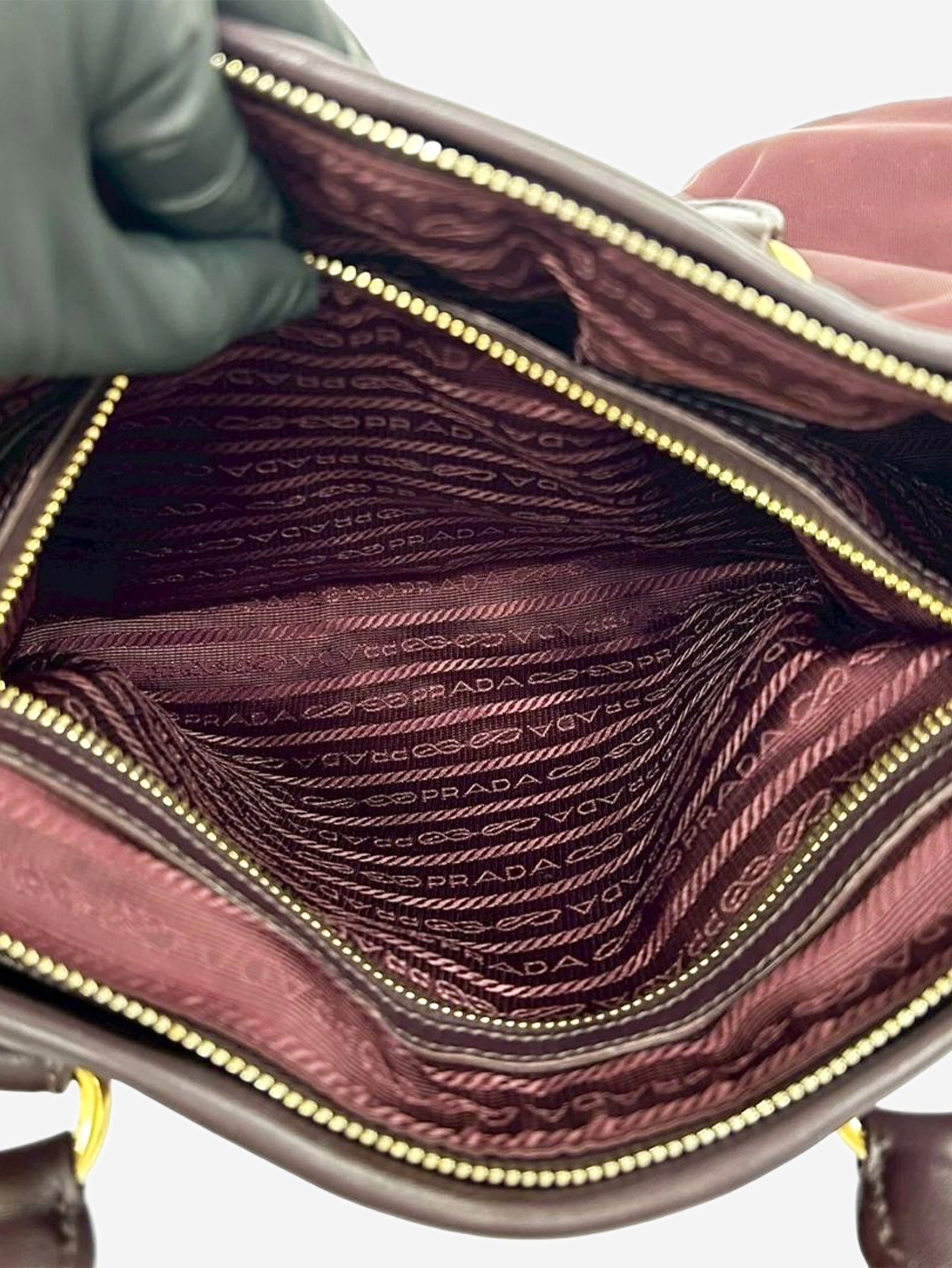 Burgundy nylon and leather top handle bag Top Handle Bags Prada 