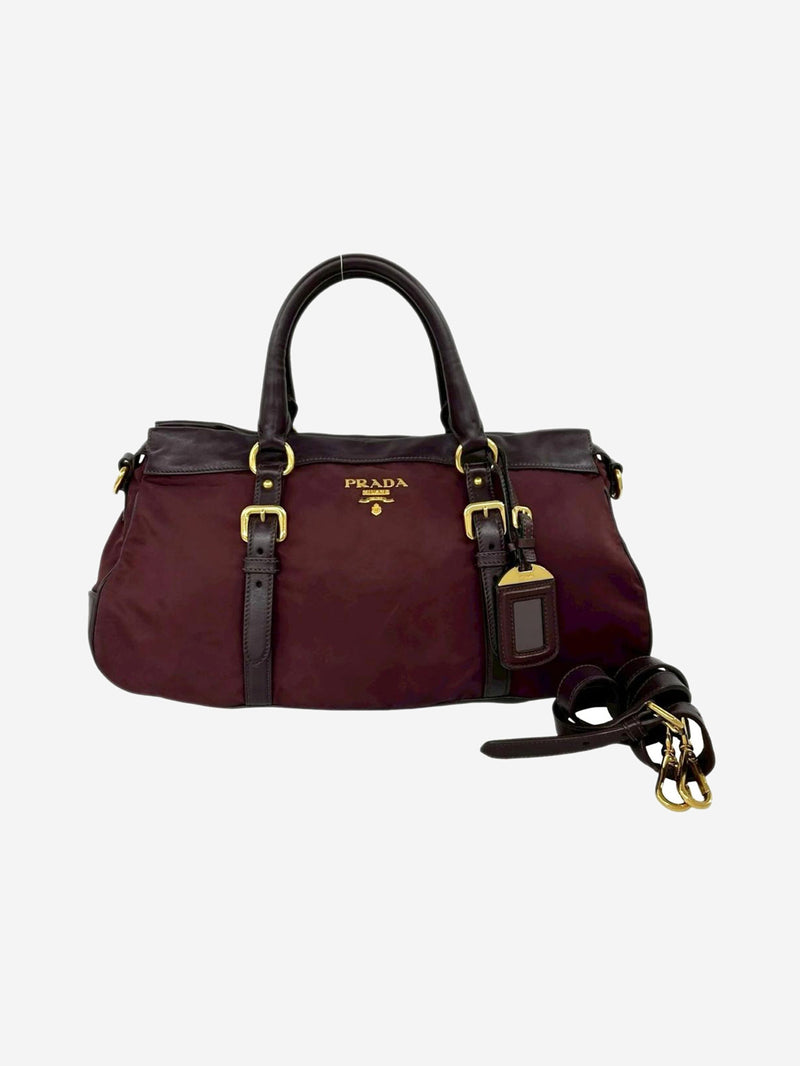 Burgundy nylon and leather top handle bag Top Handle Bags Prada 