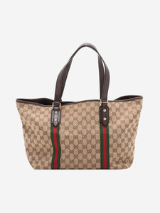 Gucci Brown GG canvas and leather tote bag