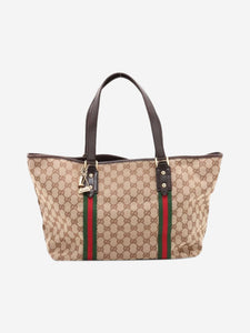Gucci Brown GG canvas and leather tote bag