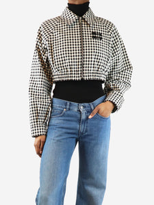 Miu Miu Miu Miu Black and white gingham logo-print cropped jacket  - size UK 6