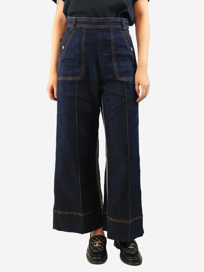Indigo contrast-stitched flare jeans - size S Denim Wiggy Kit 