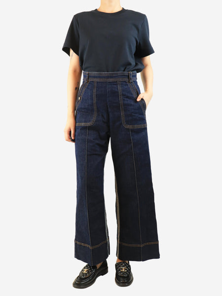 Indigo contrast-stitched flare jeans - size S alternate image