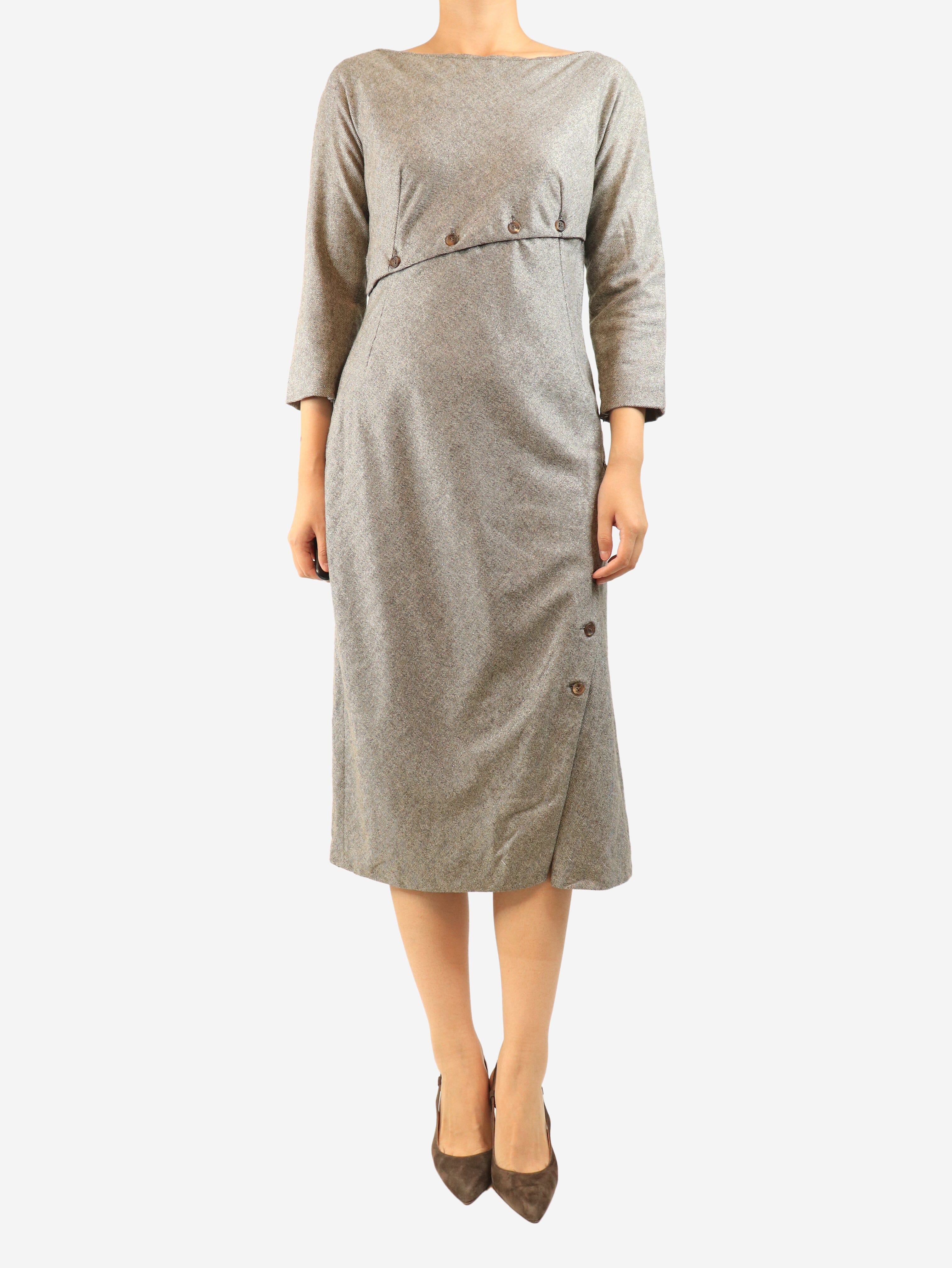 Brown metallic herringbone dress - size UK 12 Dresses Alexander McQueen 