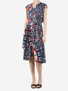 Tory Burch Navy printed silk midi dress - size UK 4