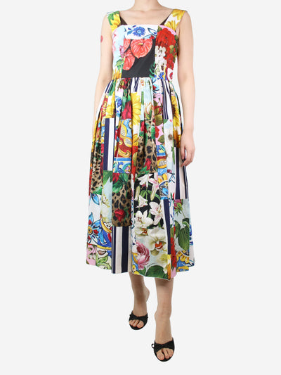 Multicolour floral and leopard printed dress - size UK 10 Dresses Dolce & Gabbana 