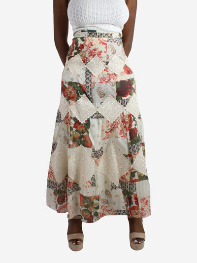 Cream floral embroidery maxi skirt - size UK 10 Skirts Vilshenko