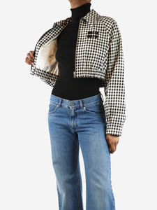 Miu Miu Miu Miu Black and white gingham logo-print cropped jacket  - size UK 6