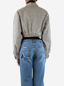 Miu Miu Miu Miu Black and white gingham logo-print cropped jacket  - size UK 6