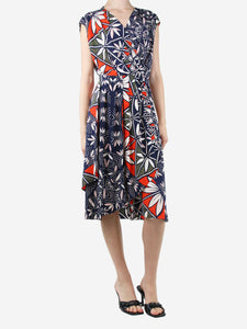 Tory Burch Navy printed silk midi dress - size UK 4