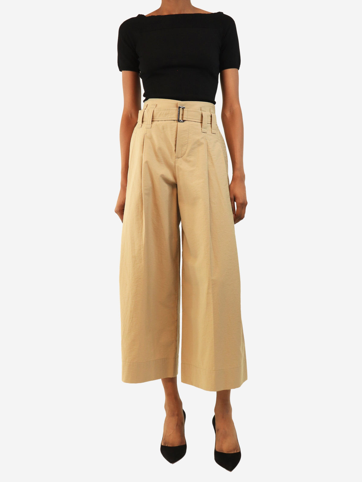 Neutral belted cotton trousers - size UK 4 Trousers Brunello Cucinelli 