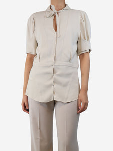 Balenciaga Neutral crepe short-sleeved blouse - size UK 10