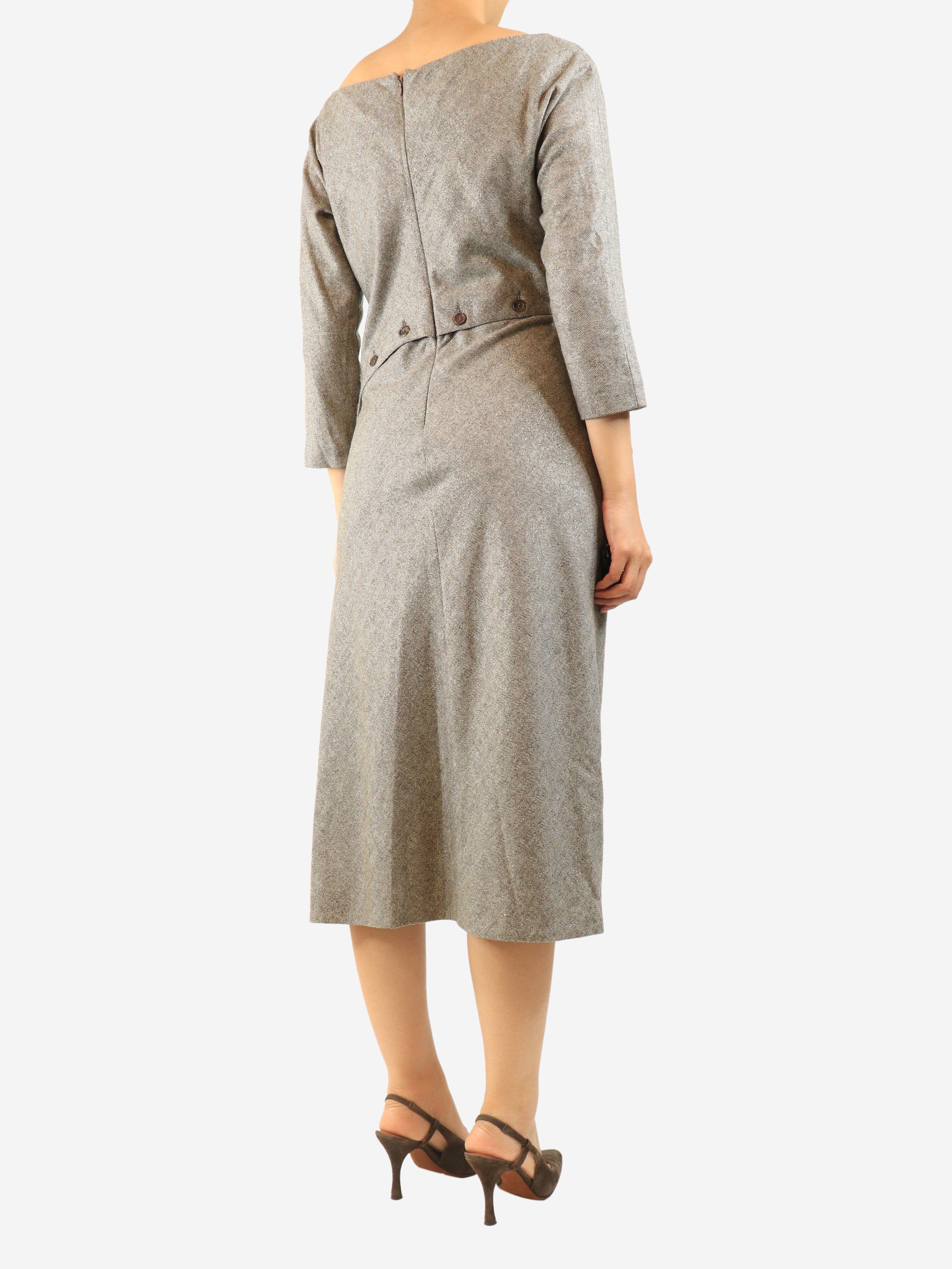 Brown metallic herringbone dress - size UK 12 Dresses Alexander McQueen 