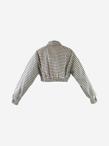 Miu Miu Miu Miu Black and white gingham logo-print cropped jacket  - size UK 6