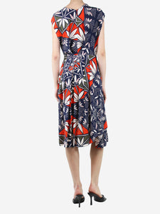 Tory Burch Navy printed silk midi dress - size UK 4