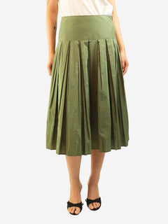 Green silk-blend pleated midi skirt - size UK 10