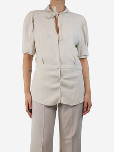 Balenciaga Neutral crepe short-sleeved blouse - size UK 10