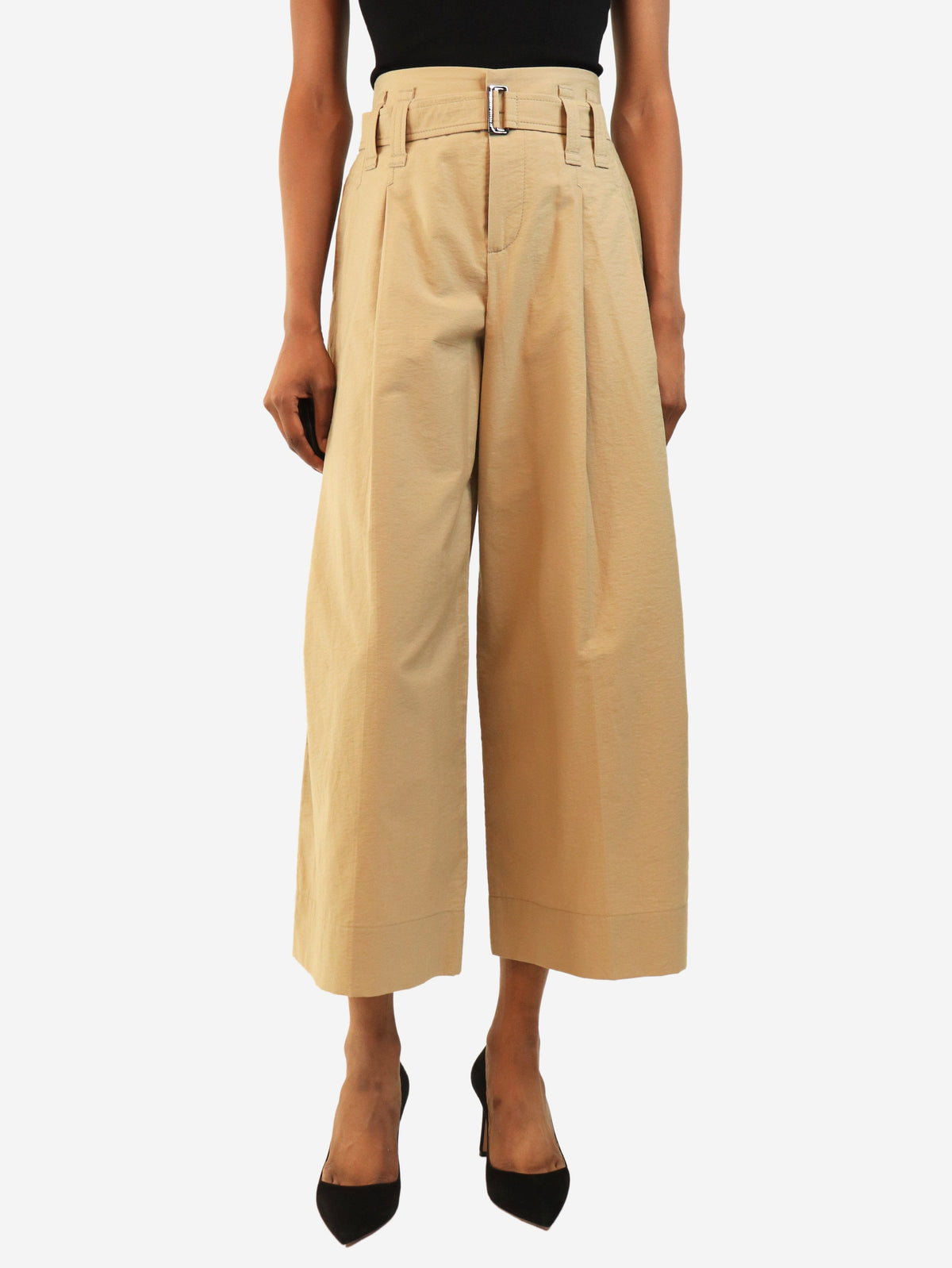 Neutral belted cotton trousers - size UK 4 Trousers Brunello Cucinelli 