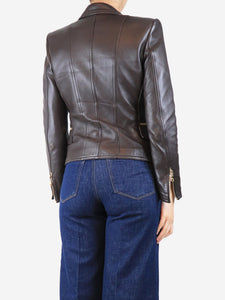 Balmain Brown leather biker jacket - size UK 12