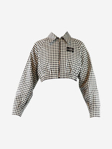 Miu Miu Miu Miu Black and white gingham logo-print cropped jacket  - size UK 6