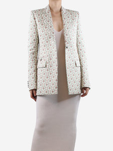 Paco Rabanne Cream padded-shoulders floral jacquard blazer - size UK 10