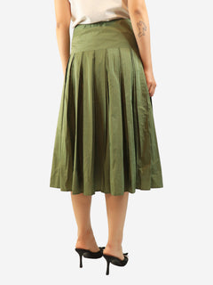 Green silk-blend pleated midi skirt - size UK 10