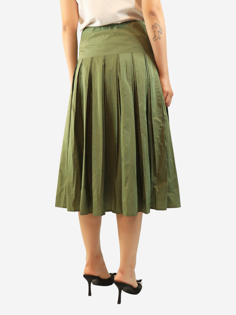 Green silk-blend pleated midi skirt - size UK 10