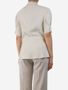 Balenciaga Neutral crepe short-sleeved blouse - size UK 10