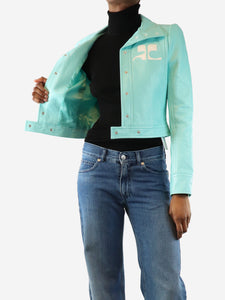 Courreges Turquoise cropped faux leather jacket - size UK 8