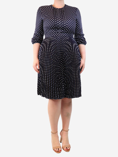 Navy blue polka dot pleated midi dress - size UK 12 Dresses Prada 