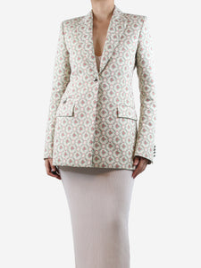 Paco Rabanne Cream padded-shoulders floral jacquard blazer - size UK 10